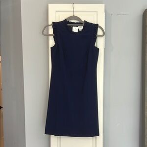 J. Crew Factory Navy Sleeveless Mini Dress with Ruffle Shoulders